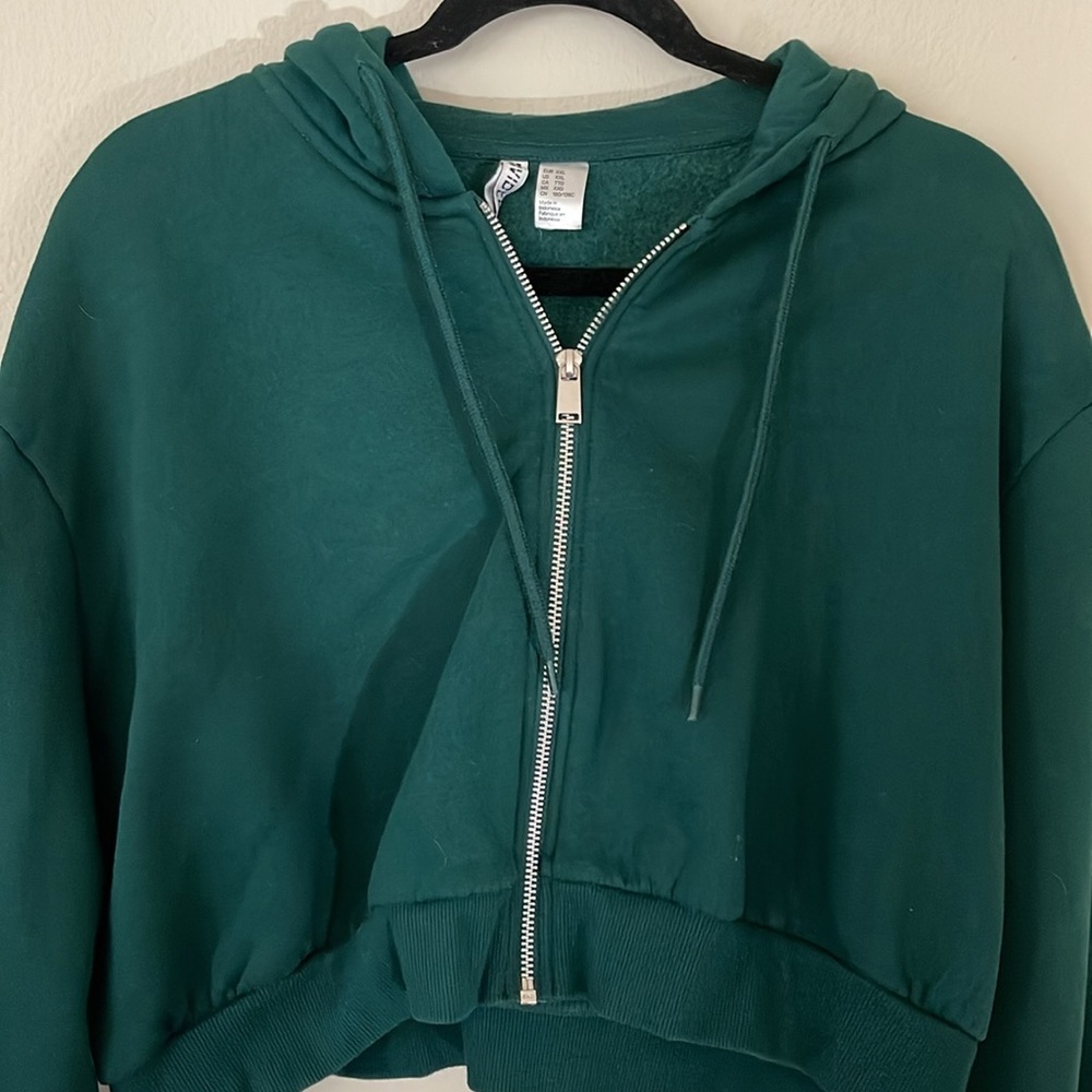 H&M Green Zip-Up Crop Hoodie Size XXL - Picture 2 of 4